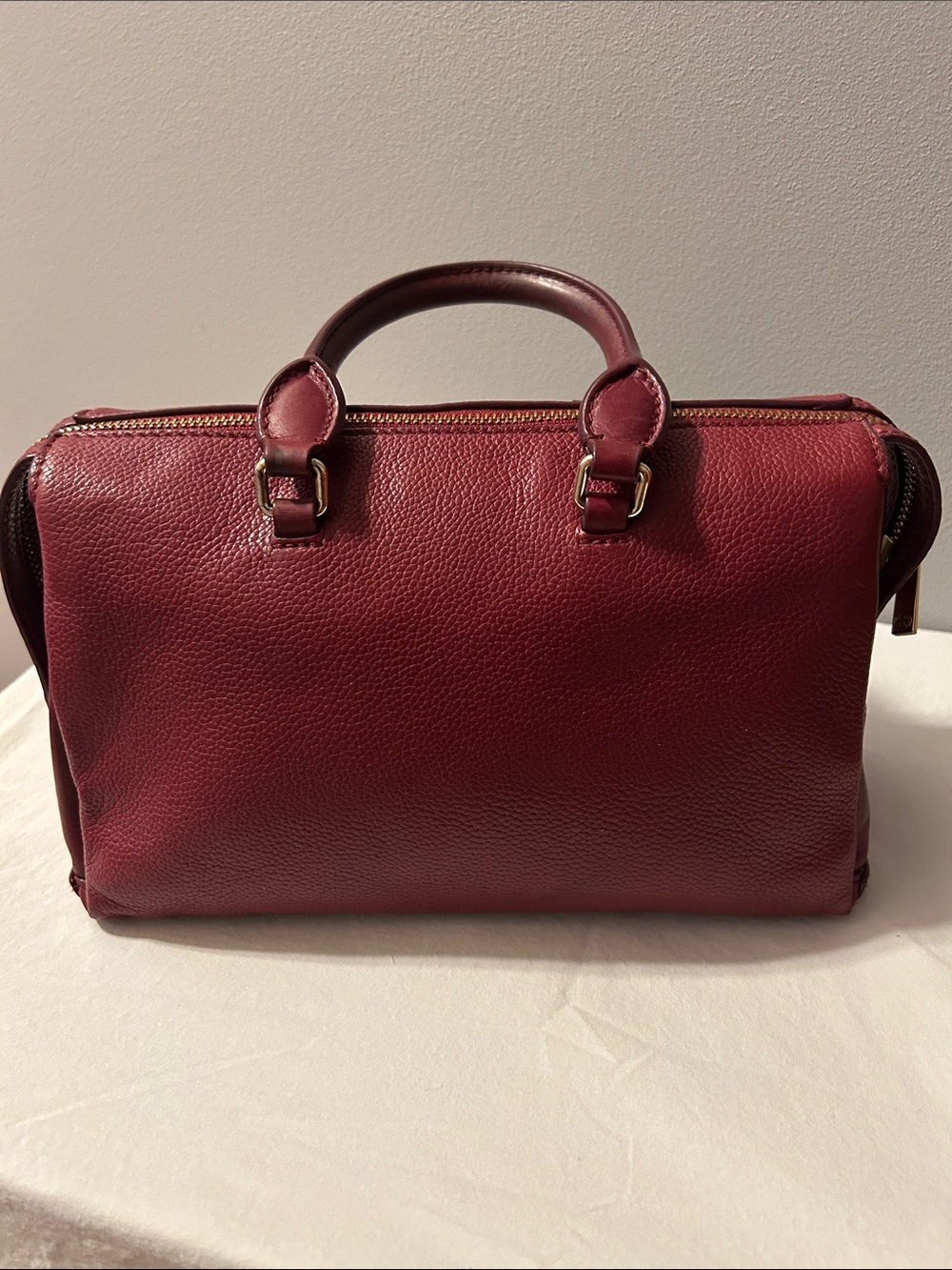 Tory Burch Burgundy Leather Satchel with Gold Hardware in EUC Retail $595 - Picture 5 of 14
